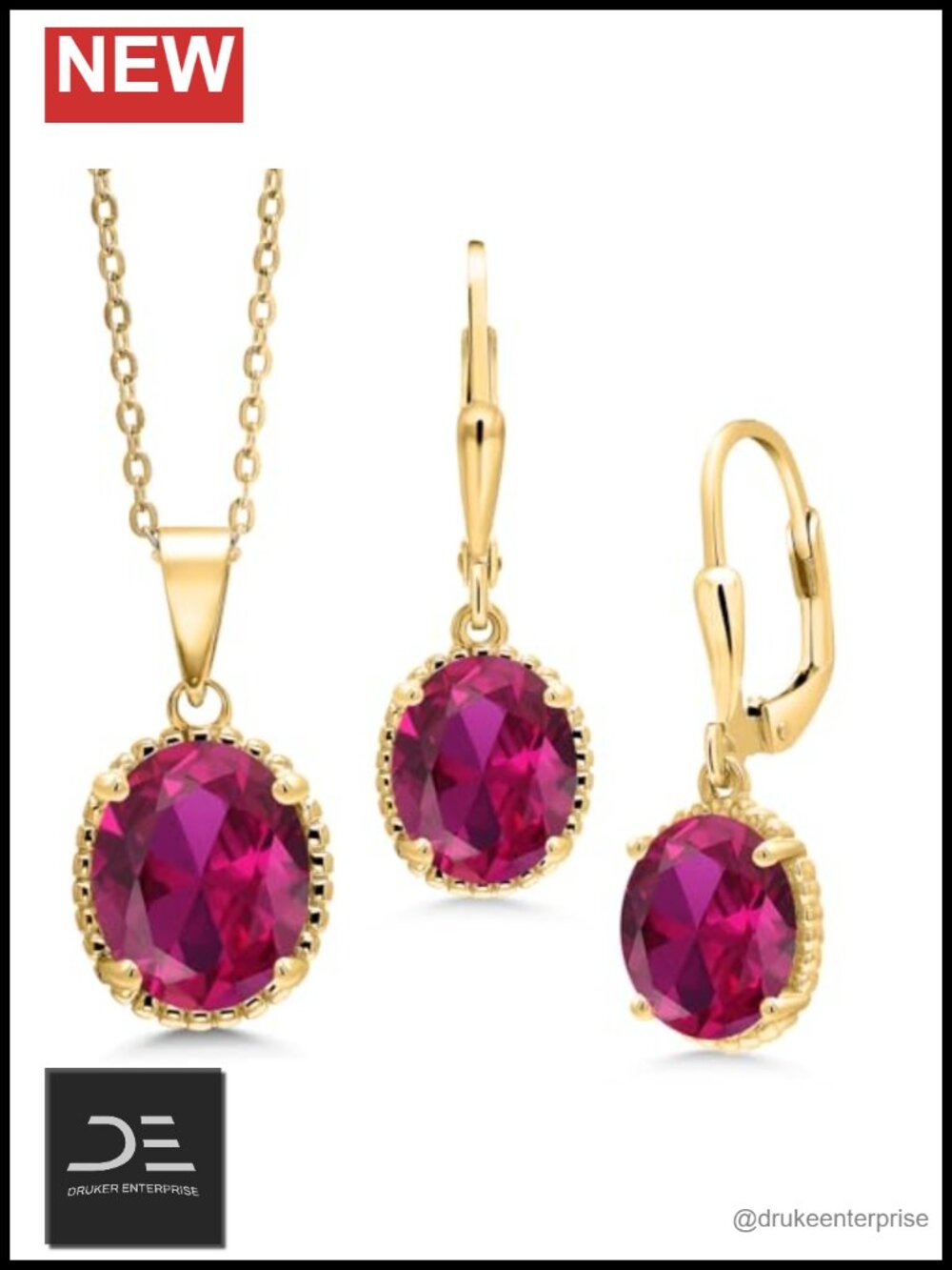 Gemstone Birthstone Pendant and Earrings Set 18K Yellow Gold Plated Silver